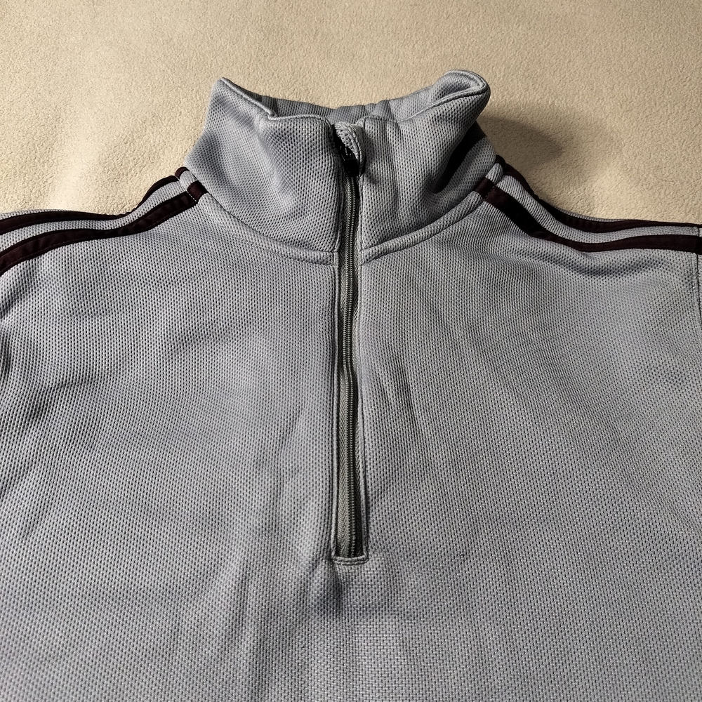 adidas Gray Half-Zip Pindot Sweatshirt  with Black Stripes. - Picture 2 of 15